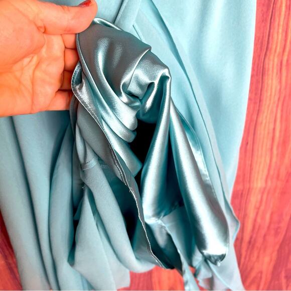 100% Silk Light Teal / Aquamarine Tulip Hem Dress - Picture 7 of 9